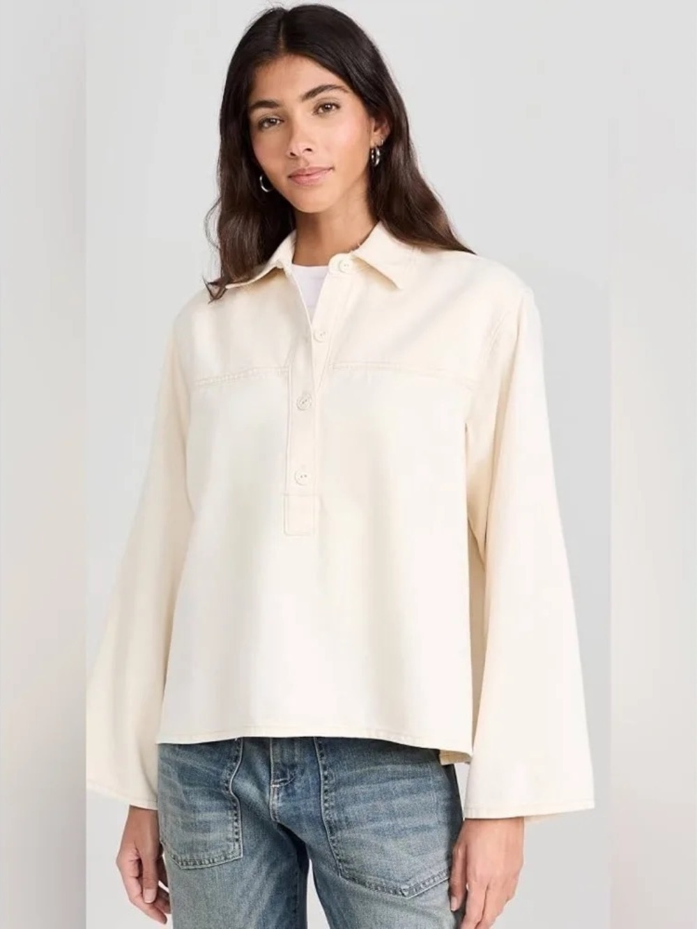 rag & bone Emily Lightweight Denim Popover Shirt in Cream Size M